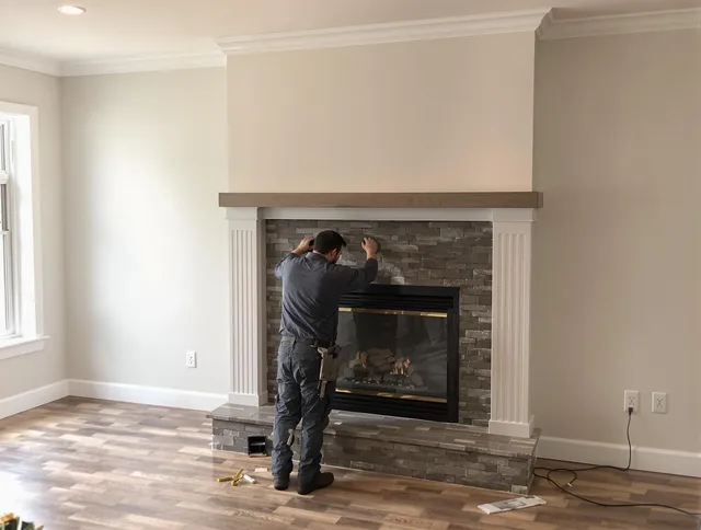 Kendale Lakes Chimney Sweep finishing a custom fireplace install in Kendale Lakes, FL